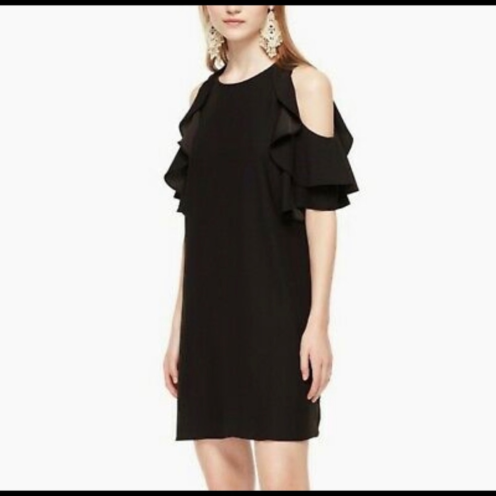 Kate Spade Cold Shoulder Ruffle Crepe Dress